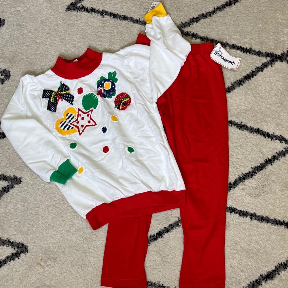 Vintage 90s Buster Brown Girls 2 Pc Outfit Set 6 NWT USA Holiday Christmas